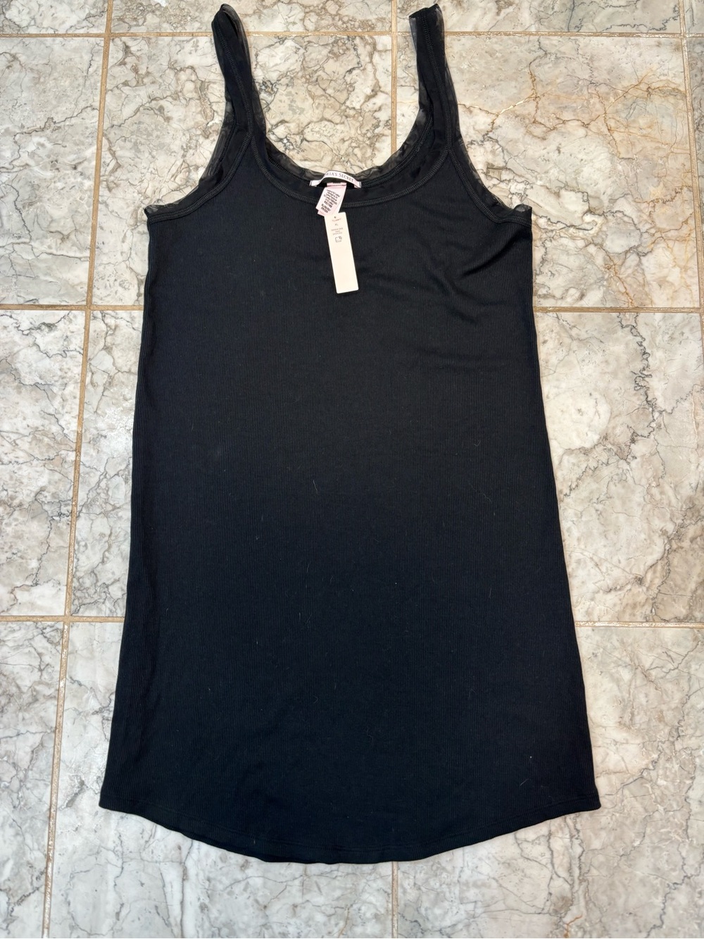 Victoria's Secret Women's XL Black 100% Cotton Rib Tank Slip Dress NWT